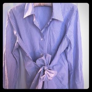 Ann Taylor Blue Striped Front-Bow Blouse